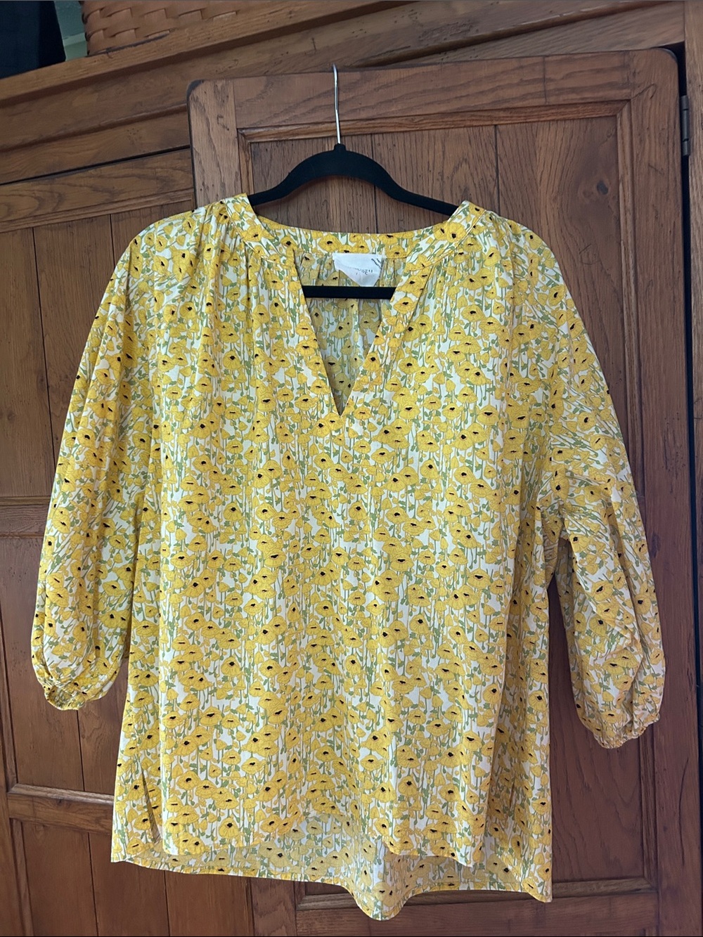 Hyacinth House Tuckernuck Yellow Floral Split-Neck Blouse